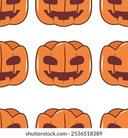 Seamless Halloween pumpkin pattern on white background.