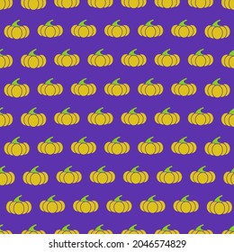 Seamless Halloween pumpkin pattern. Yellow pumpkin on purple background. Cute pattern for wrapping paper, textile prints, wallpapers.Vector illustration