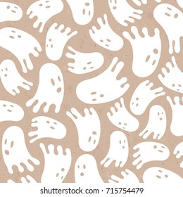 Seamless Halloween Random White Ghosts Brown Paper Pattern