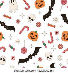 Seamless Halloween retro groovy pattern.