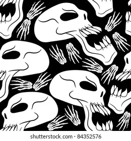 Seamless Halloween Skulls and Skeleton Hands Background