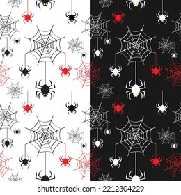 Seamless Halloween Spider Pattern. Spider web decoration flat vector design. Horror vector isolated cartoon art spider background.