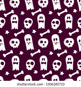 Seamless Halloween Theme with Bones and Ghosts Pattern. Vector Illustration EPS 10.