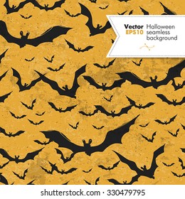 Seamless Halloween vector pattern with bats. Grunge layers can be easy editable or removed.