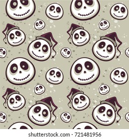 Seamless halloween vector pattern with funny skulls. Design for halloween party, menu or invitation.