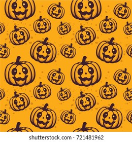 Seamless halloween vector pattern with funny pumpkins. Design for halloween party, menu or invitation.