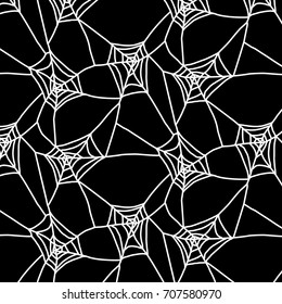 Seamless Halloween White Spiderweb Black Background Pattern