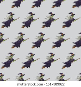 Seamless halloween witch patterns isolated on dark background