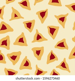 Seamless hamantaschen pattern cookies image. Vector background for Purim.