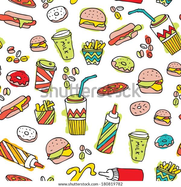 Seamless Hamburger Milkshake Fries Junk Food Stock Vector (Royalty Free ...