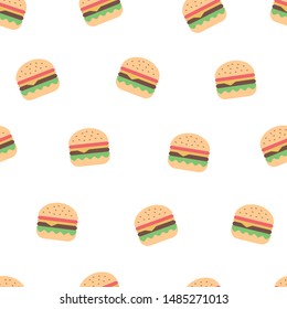Seamless hamburger pattern. Burger icon. Food background. Vector illustration.