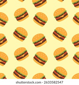 Seamless hamburger pattern. Fast food. Vector illustration