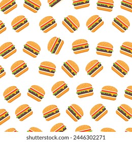 Seamless hamburger repeating wallpaper. Vector illustration. Can be used to print menus and clothes.