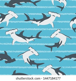 Seamless hammerhead shark pattern. Vector sea background.