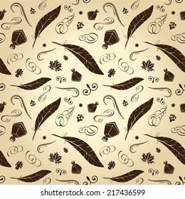 Fundo da mão sem costura. Vetor vintage penas padrão caligráfico