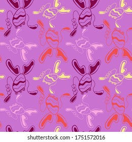 Seamless hand draw backdrop with abstract line frogs.