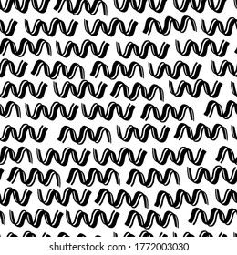 seamless hand draw black and white wave pattern background