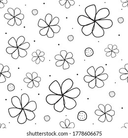 seamless hand draw black and white pattern background with simple flower