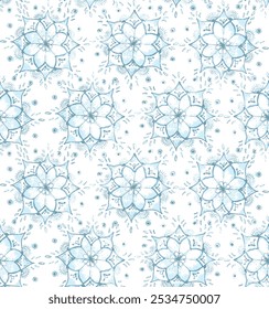 Seamless hand draw blue geometric flower pattern for used wallpaper, textile print, fills, web page, surface textures, wrapping paper, design of presentation Free Vector.