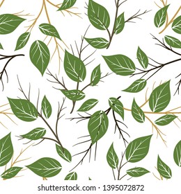 seamless hand draw branches with leaf pattern