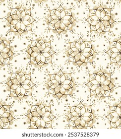 Seamless hand draw brown theme geometric flower mandala pattern for used wallpaper, textile print, fills, web page, surface textures, wrapping paper, design of presentation Free Vector.