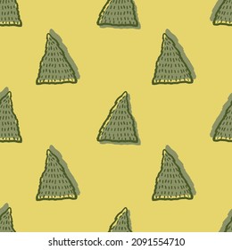 seamless hand draw christmas tree pattern on yellow background