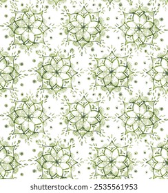 Seamless hand draw green geometric flower mandala pattern for used wallpaper, textile print, fills, web page, surface textures, wrapping paper, design of presentation Free Vector.