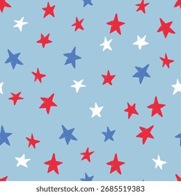 Seamless hand draw July 4th pattern made from red and blue five pointed stars.