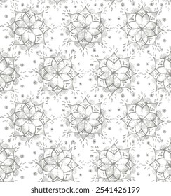 Seamless hand draw light gray geometric flower mandala pattern for used wallpaper, textile print, fills, web page, surface textures, wrapping paper, design of presentation Free Vector.