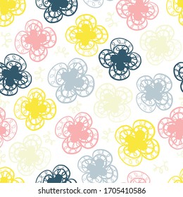 seamless hand draw multicolour flower from brush stroke pattern background
