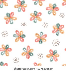 seamless hand draw multicolour pattern background with simple flower