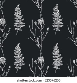 Seamless  hand draw pattern with herbs and wildflowers. Suitable for paper, wallpaper, textile. Herbal vintage background. 