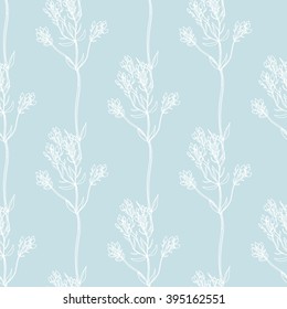Seamless  hand draw pattern with herbs and wildflowers. Suitable for paper, wallpaper, textile. Herbal vintage background. 