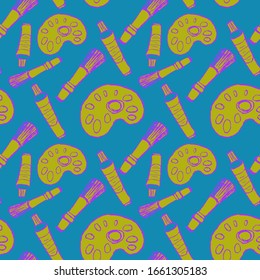 Seamless hand draw pattern with set fot the artist.