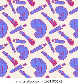 Seamless hand draw pattern with set fot the artist.