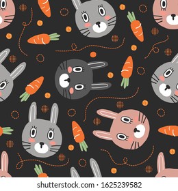 seamless hand draw rabbit and carrot with glitter pattern background