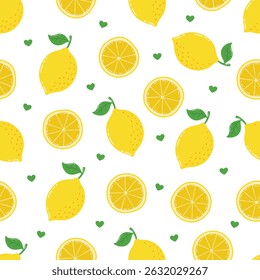 Dibujar A Mano Sin Costuras Limones Maduros Y Corazones Diseño De Patrón Fondo Blanco
