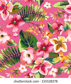 seamless hand draw tropical flower vector pattern