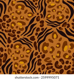 Seamless Hand Drawing Abstract Leopard Cheetah Skin with Zebra Tiger Stripes Vector Pattern Isolated Background	