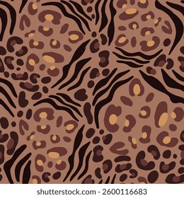 Seamless Hand Drawing Abstract Leopard Cheetah Skin with Zebra Tiger Stripes Vector Pattern Isolated Background	
