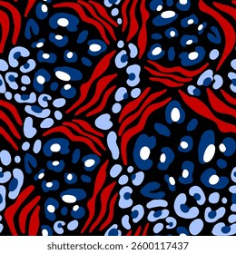 Seamless Hand Drawing Abstract Leopard Cheetah Skin with Zebra Tiger Stripes Vector Pattern Isolated Background	