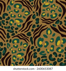 Seamless Hand Drawing Abstract Leopard Cheetah Skin with Zebra Tiger Stripes Vector Pattern Isolated Background	