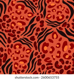 Seamless Hand Drawing Abstract Leopard Cheetah Skin with Zebra Tiger Stripes Vector Pattern Isolated Background	