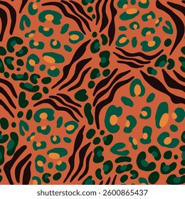 Seamless Hand Drawing Abstract Leopard Cheetah Skin with Zebra Tiger Stripes Vector Pattern Isolated Background	