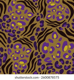 Seamless Hand Drawing Abstract Leopard Cheetah Skin with Zebra Tiger Stripes Vector Pattern Isolated Background	