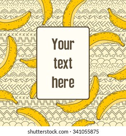 Seamless hand drawing banana pattern with frame for place your text