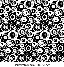 Seamless Hand Drawing Black And White Circle Pattern. Vector.