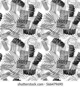 Seamless hand drawing. Black and white patterns in style art sketch. The rough texture of ink, pen.