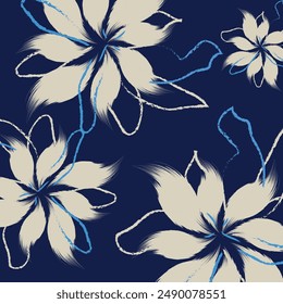 Seamless hand drawing Floral textile tropical bicolor flower and leaves mini print of vector design. A flower geometric textiles