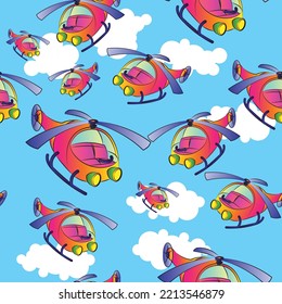 Seamless, Hand drawing Helicopter print design seamless pattern. Vector illustration design for fashion fabrics, textile graphics, and prints.
